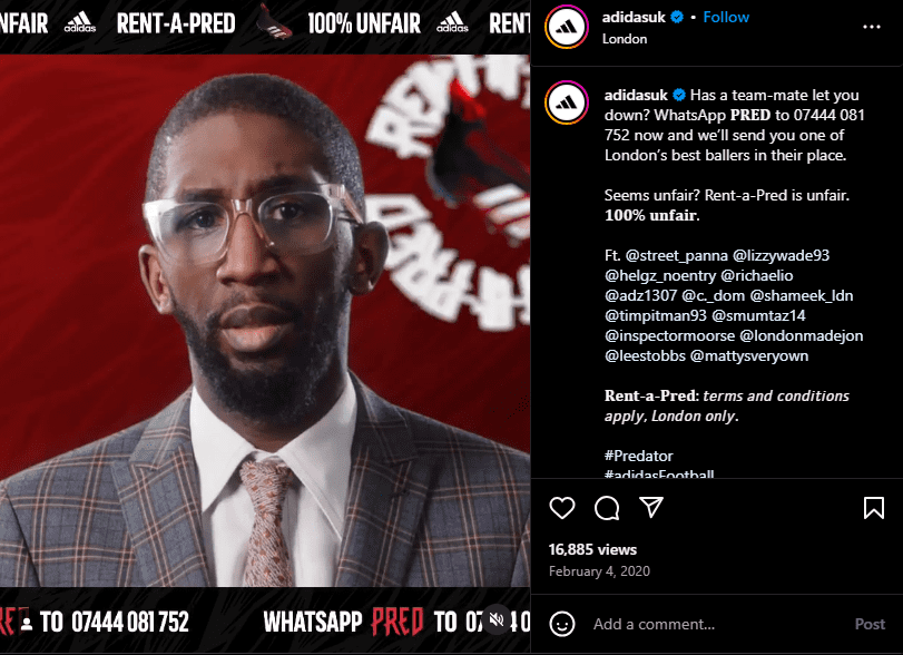 Adidas Rent-A-Pred WhatsApp 行銷活動