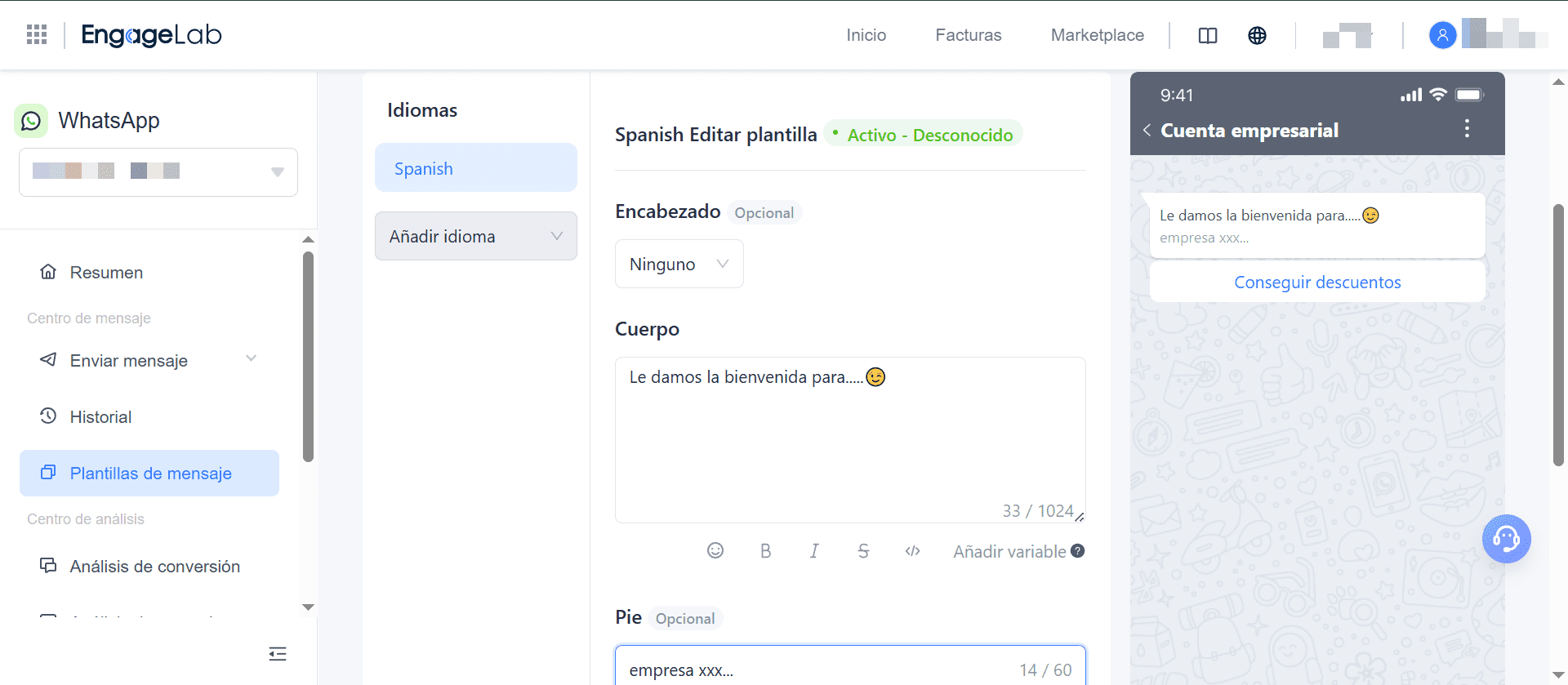 crear plantilla de whatsapp