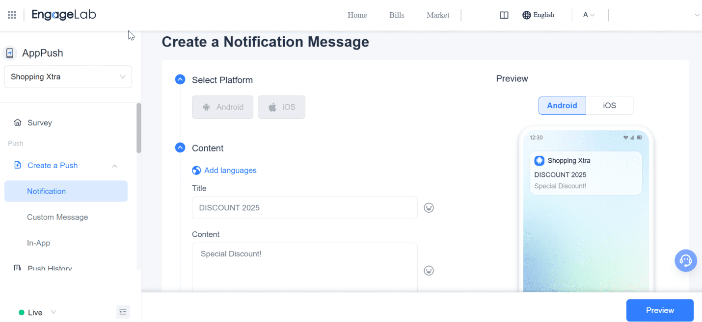 Push notification preview showing multi-channel delivery across devices