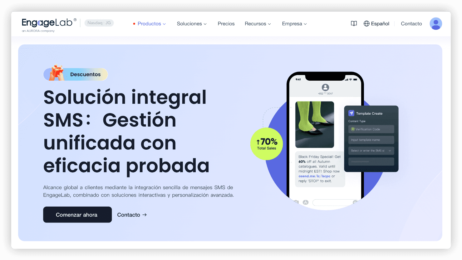 proveedor sms codigo corto engagelab