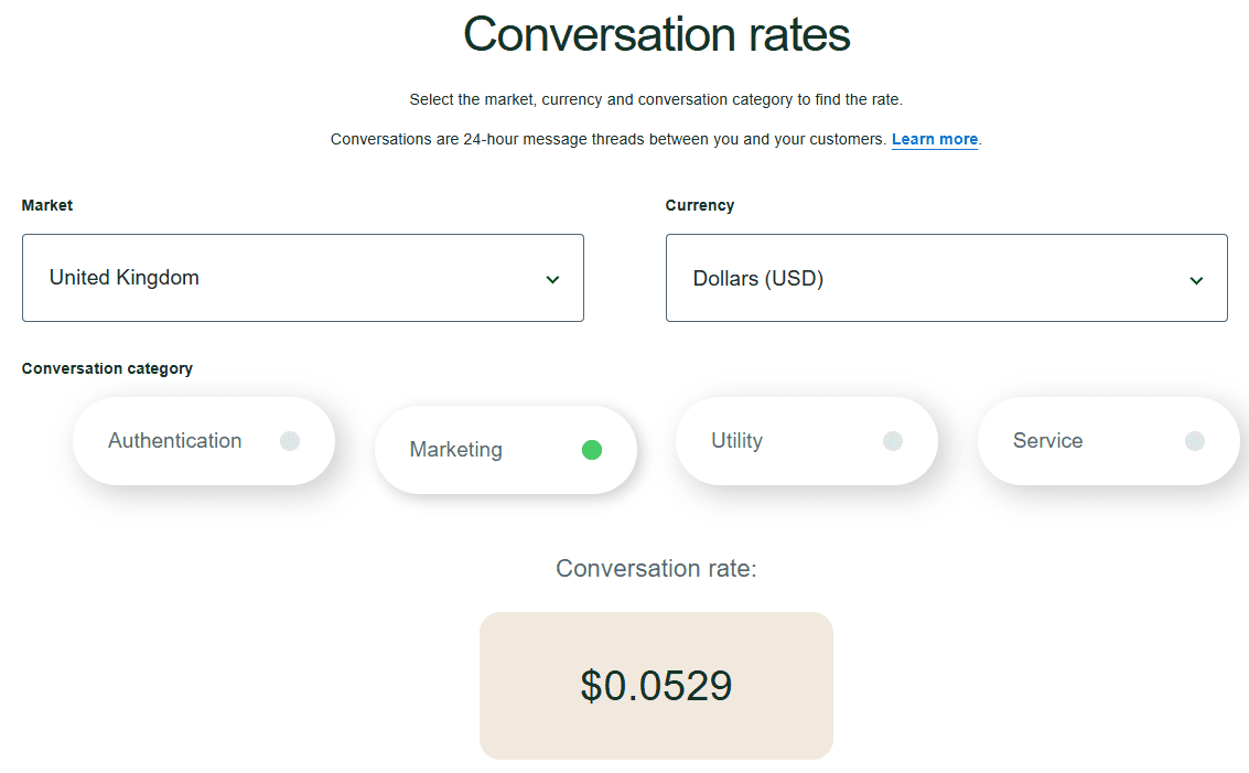 WhatsApp 商業定價範例