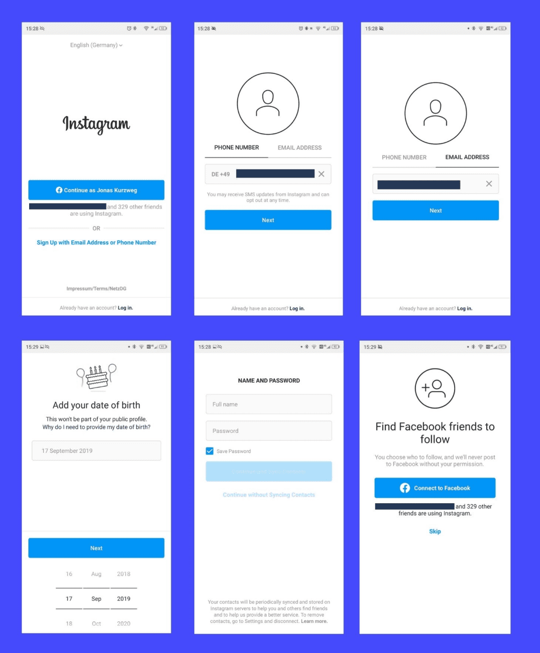 Instagram onboarding process
