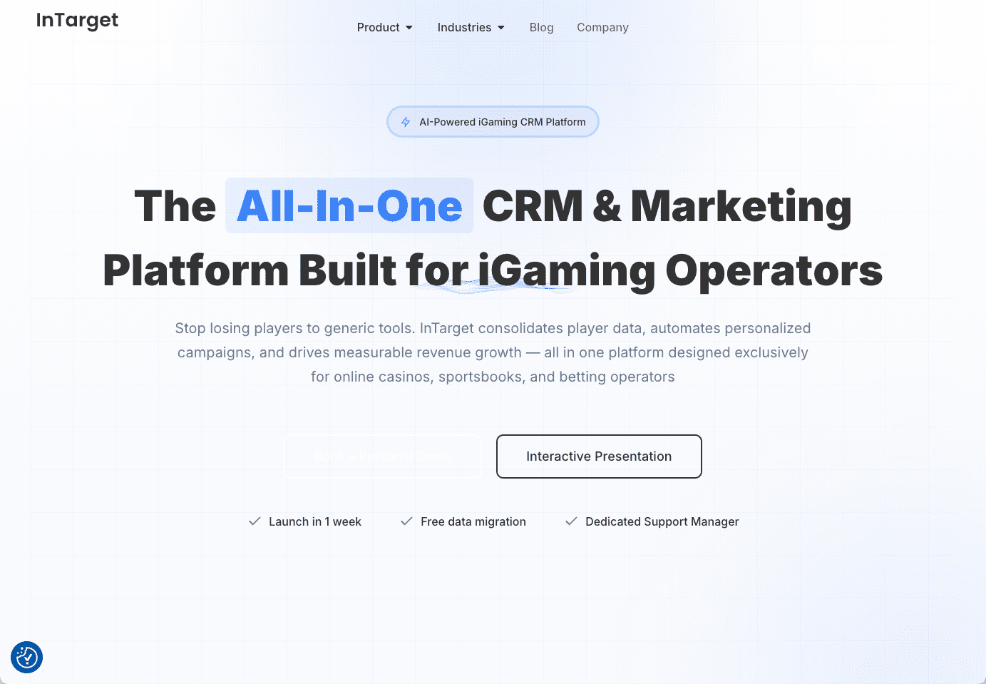 intarget igaming crm homepage