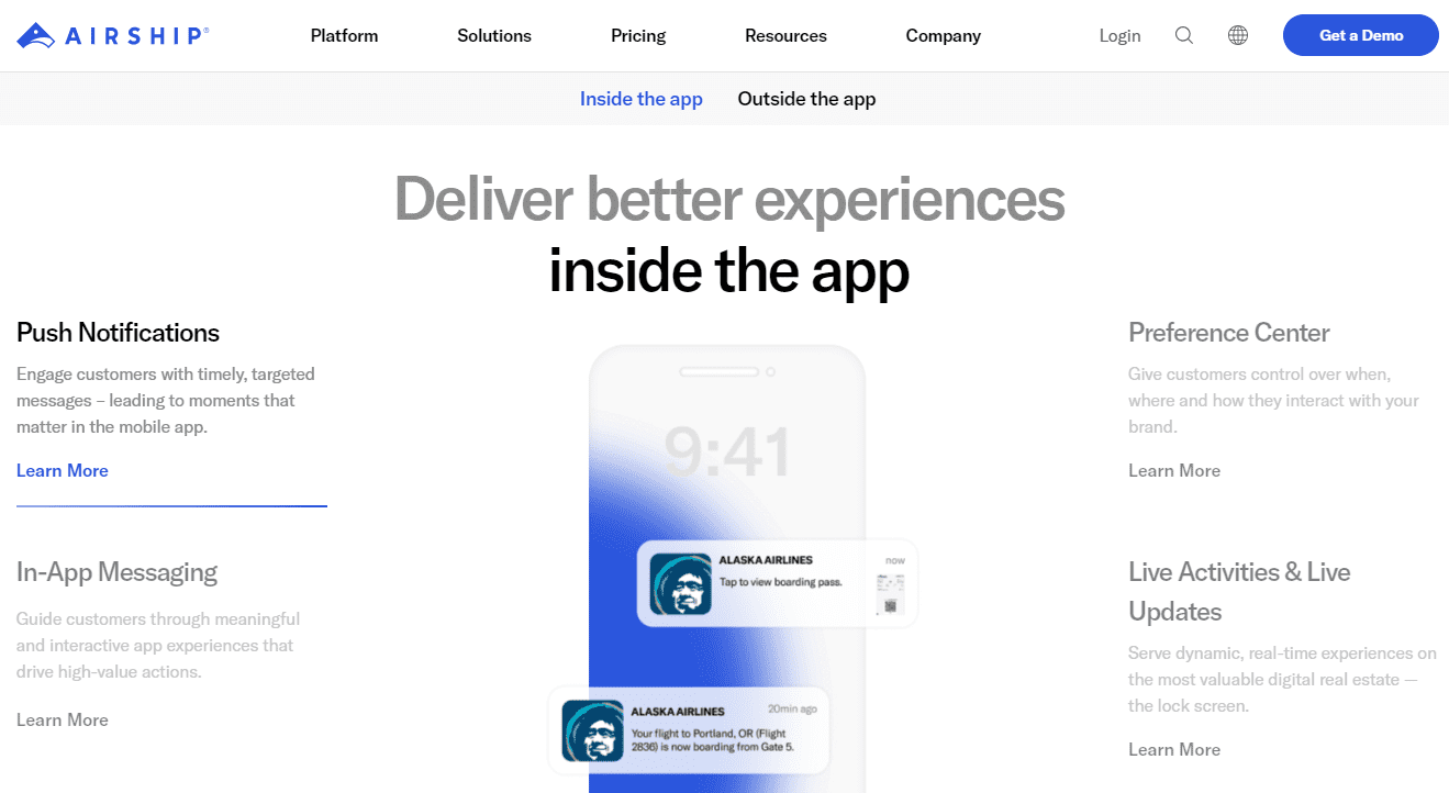 Airship customer engagement platform for enterprise push notifications