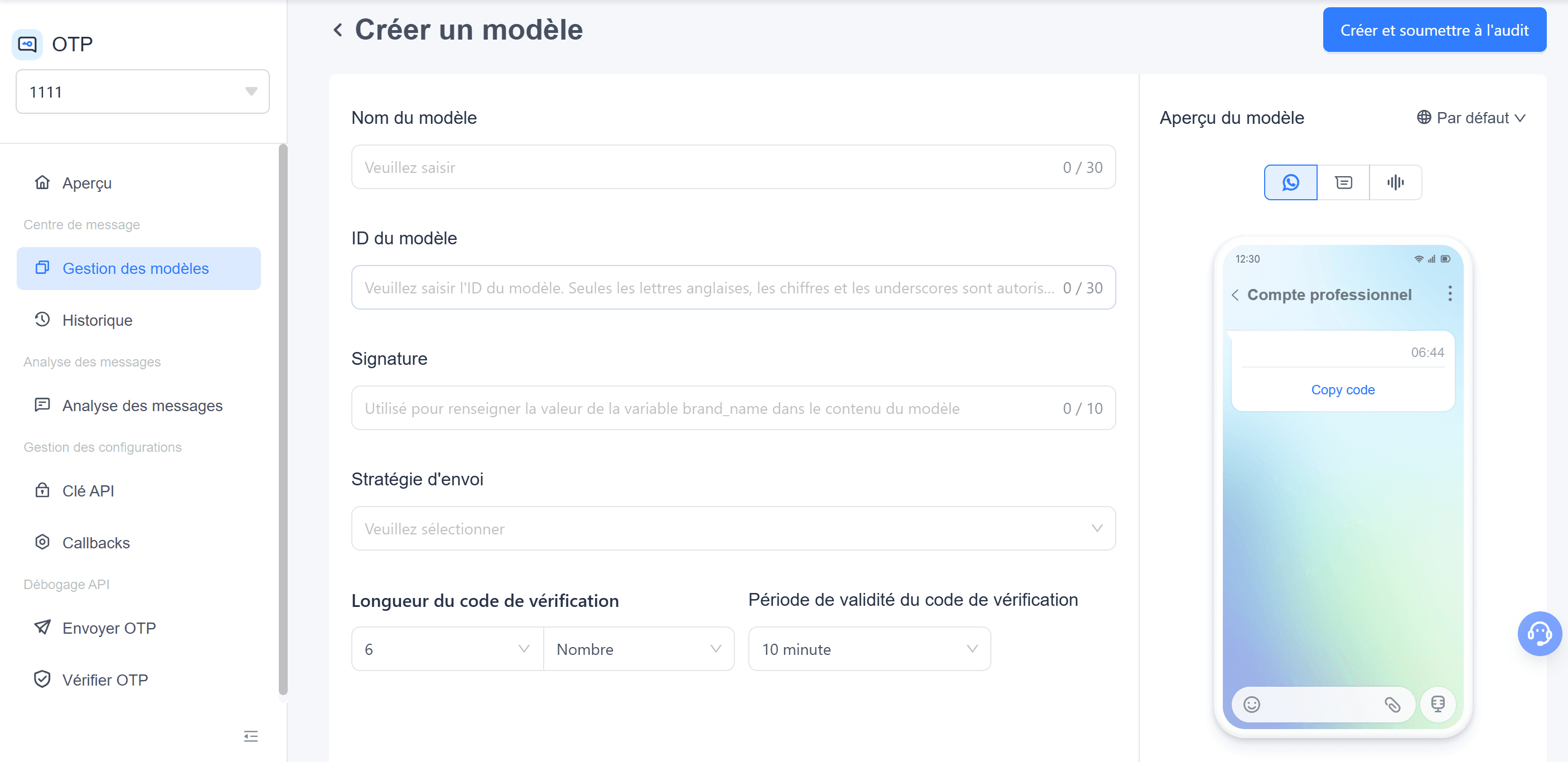 envoyer otp à un numéro de mobile en ligne
