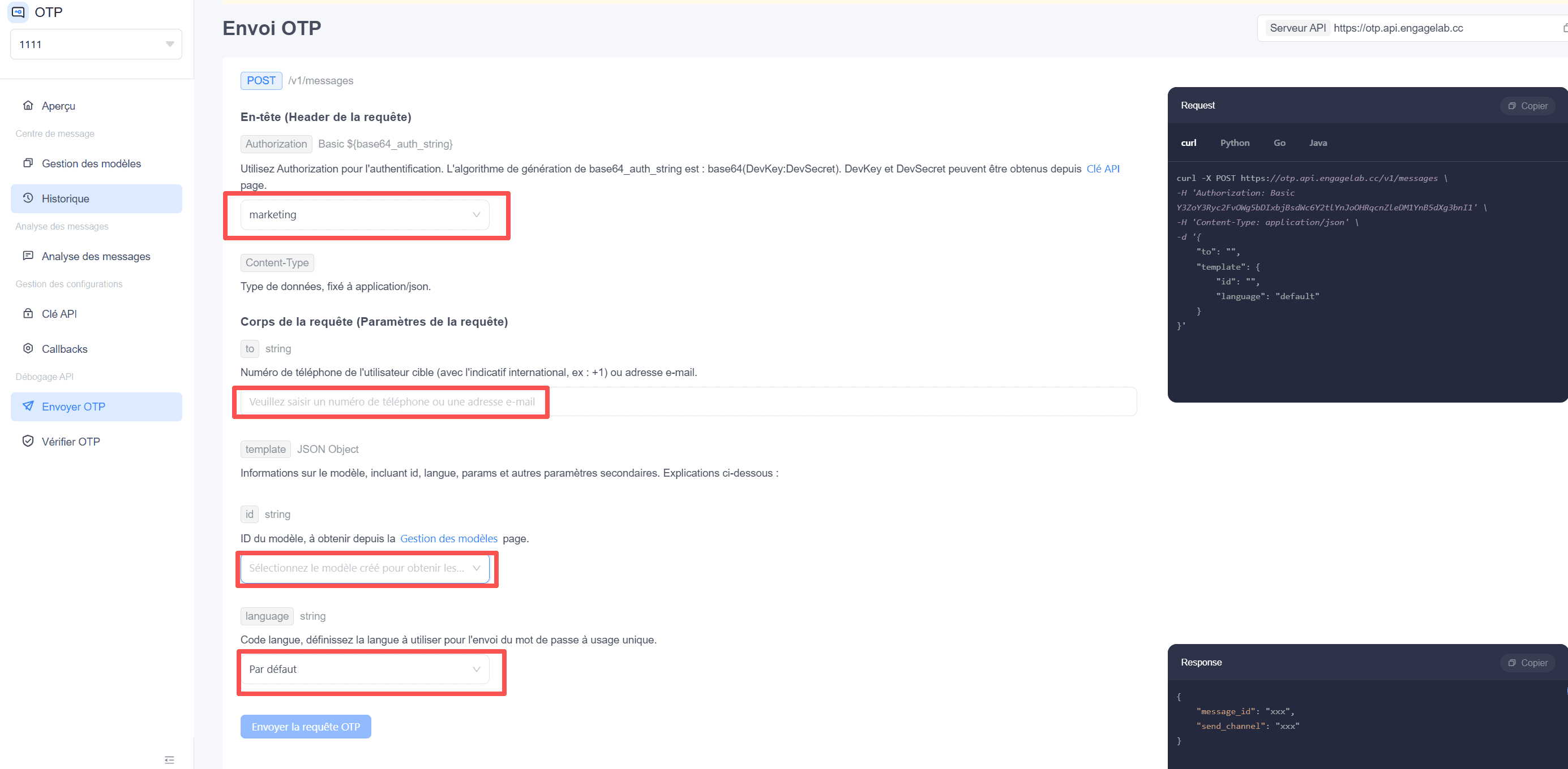comment envoyer otp à un numéro de mobile