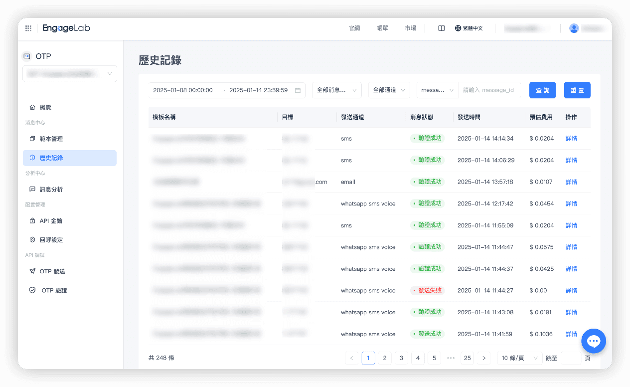 OTP 發送歷史紀錄
