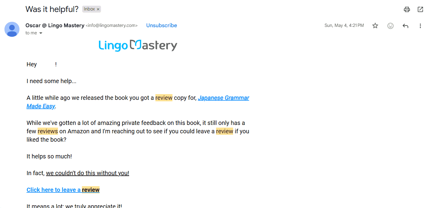 professional follow up email example