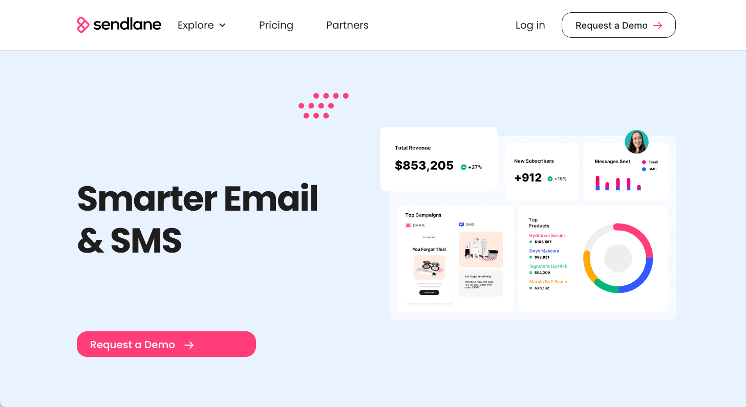 Sendlane DTC email and SMS automation dashboard