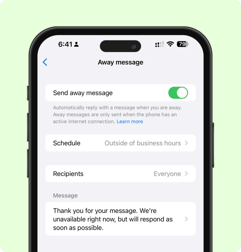 在 WhatsApp Business 中設定訊息