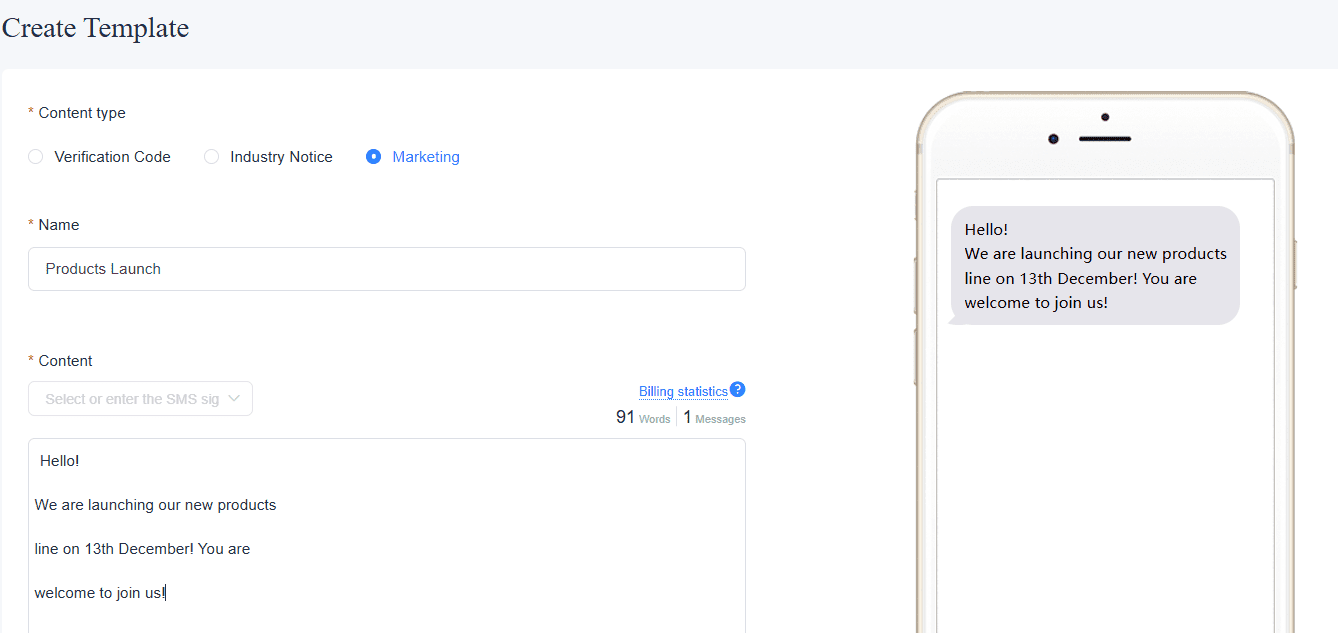 SMS message template editor with content optimization for carrier compliance