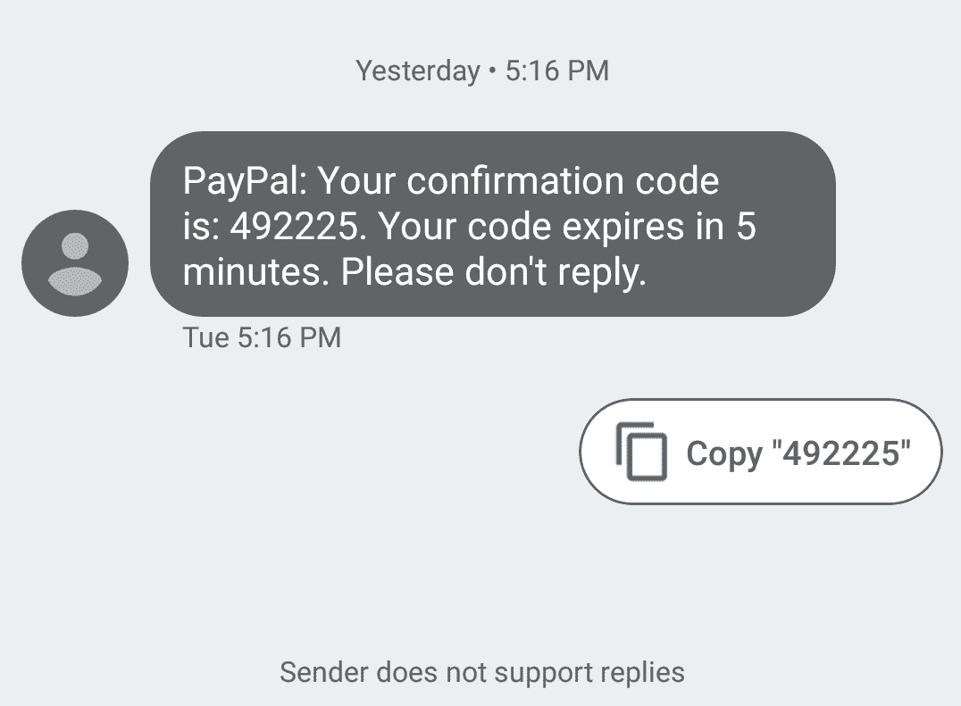 Example of SMS Verification Code