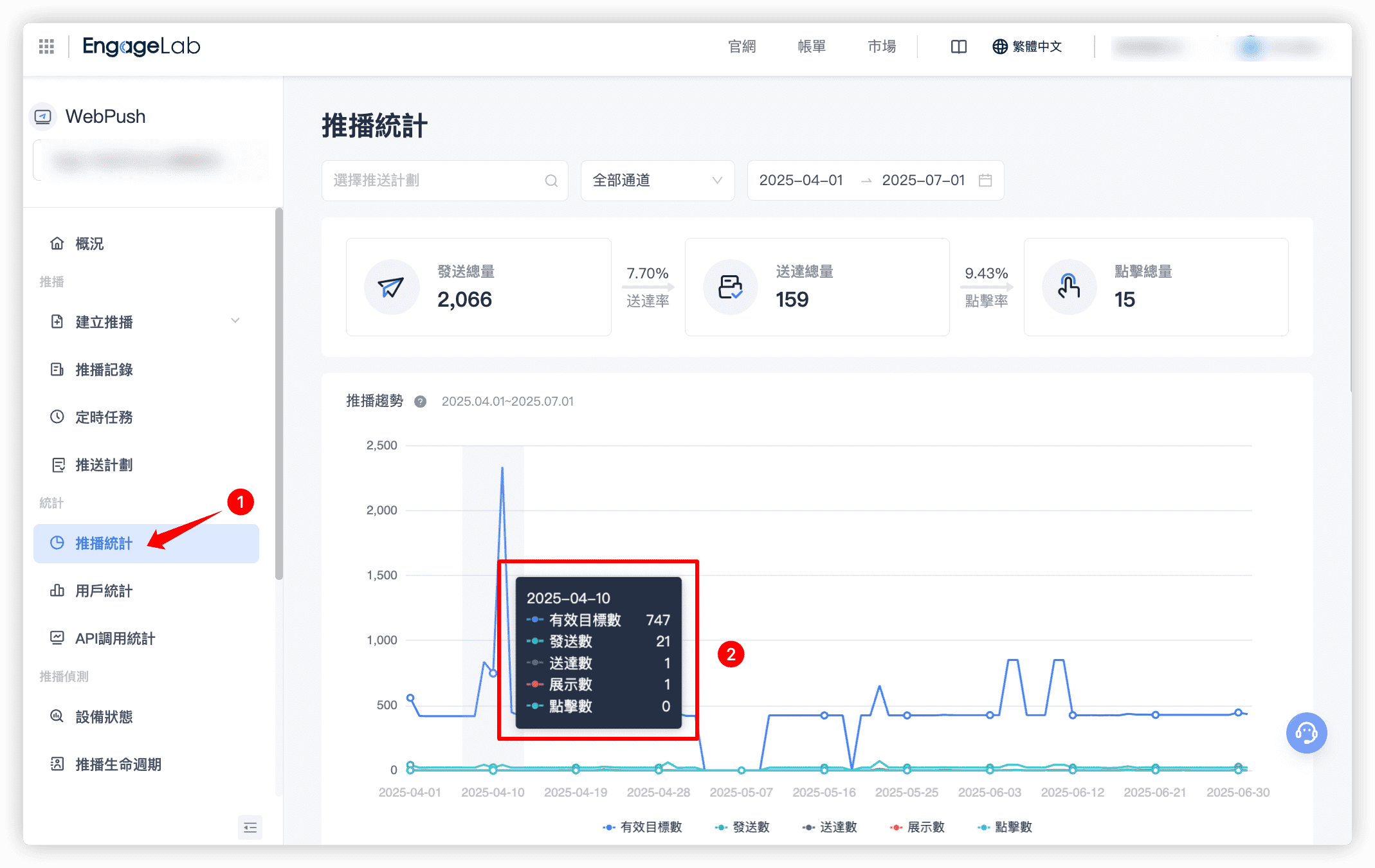 在 EngageLab 平台中檢查您的推播通知統計數據
