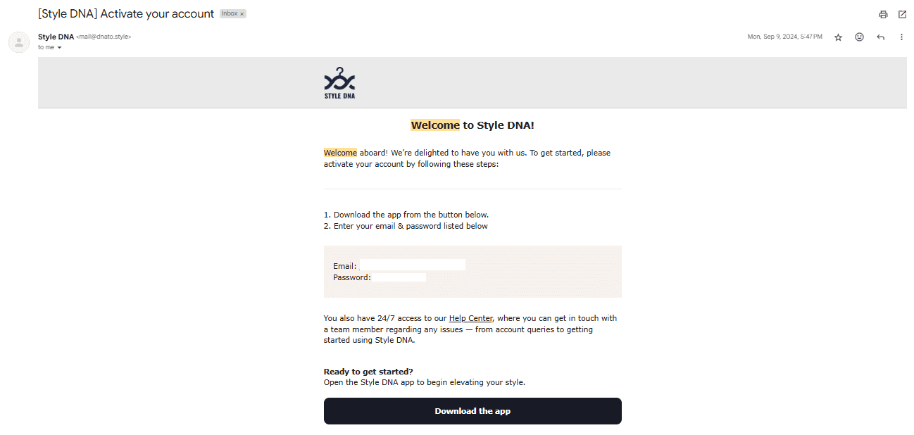 A welcome email template confirms registration and explains steps for
  account activation