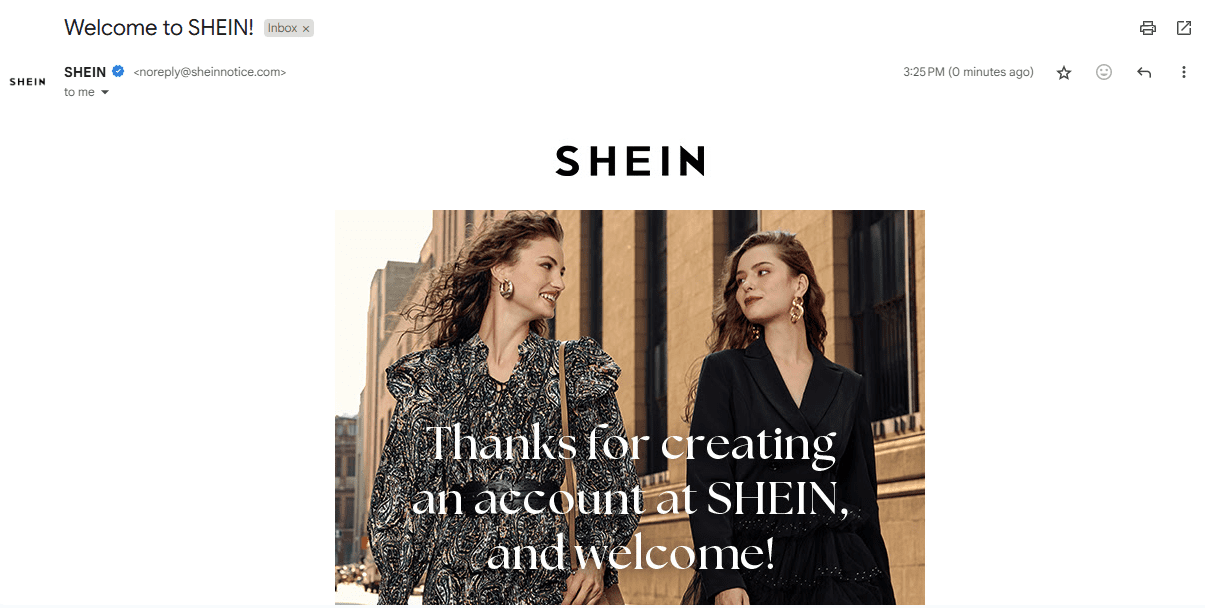 Shein welcome email