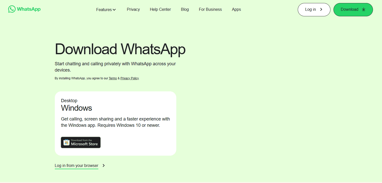 WhatsApp 桌面版下載畫面