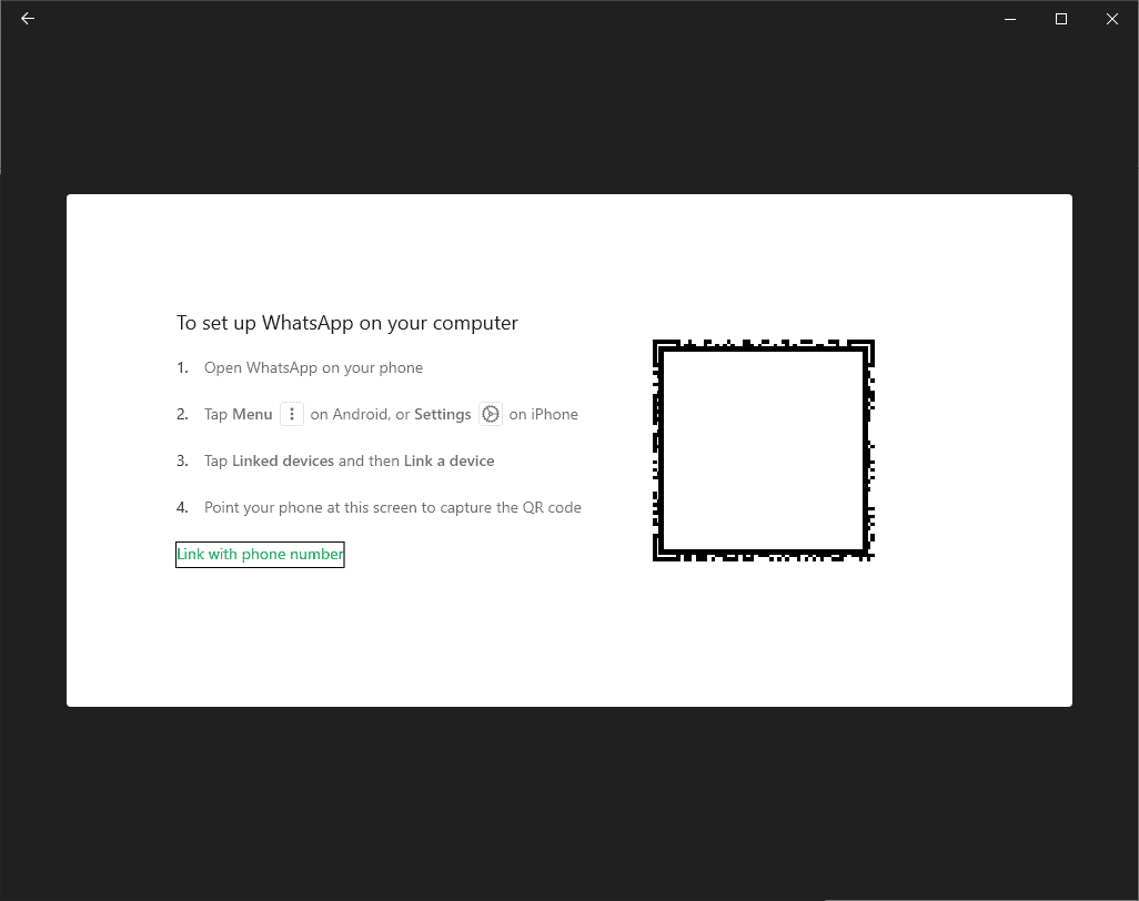 WhatsApp 桌面版 QR 碼登入畫面